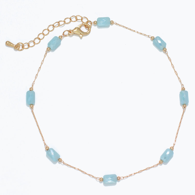 Anklet-Gold w Aqua Crystal Stations