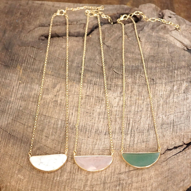 Semi Precious Dainty Necklace - Pink Green White