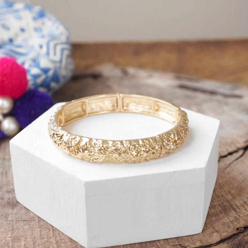 Stretchy Bangle - Textured Gold Tone