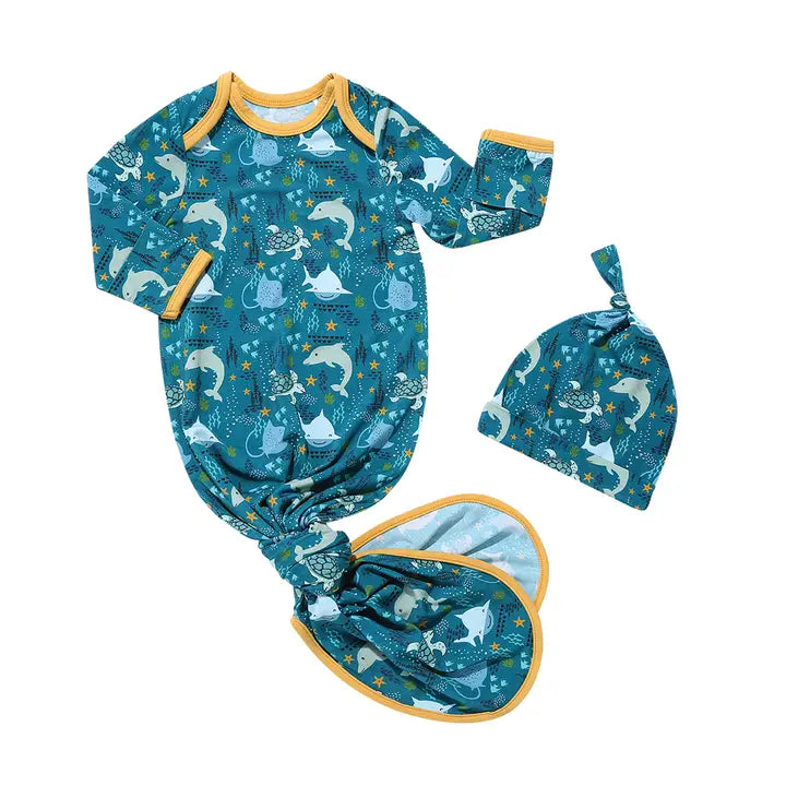 Emerson & Friends Ocean Friends Bamboo Knotted Baby Gown Newborn Baby Gift Set