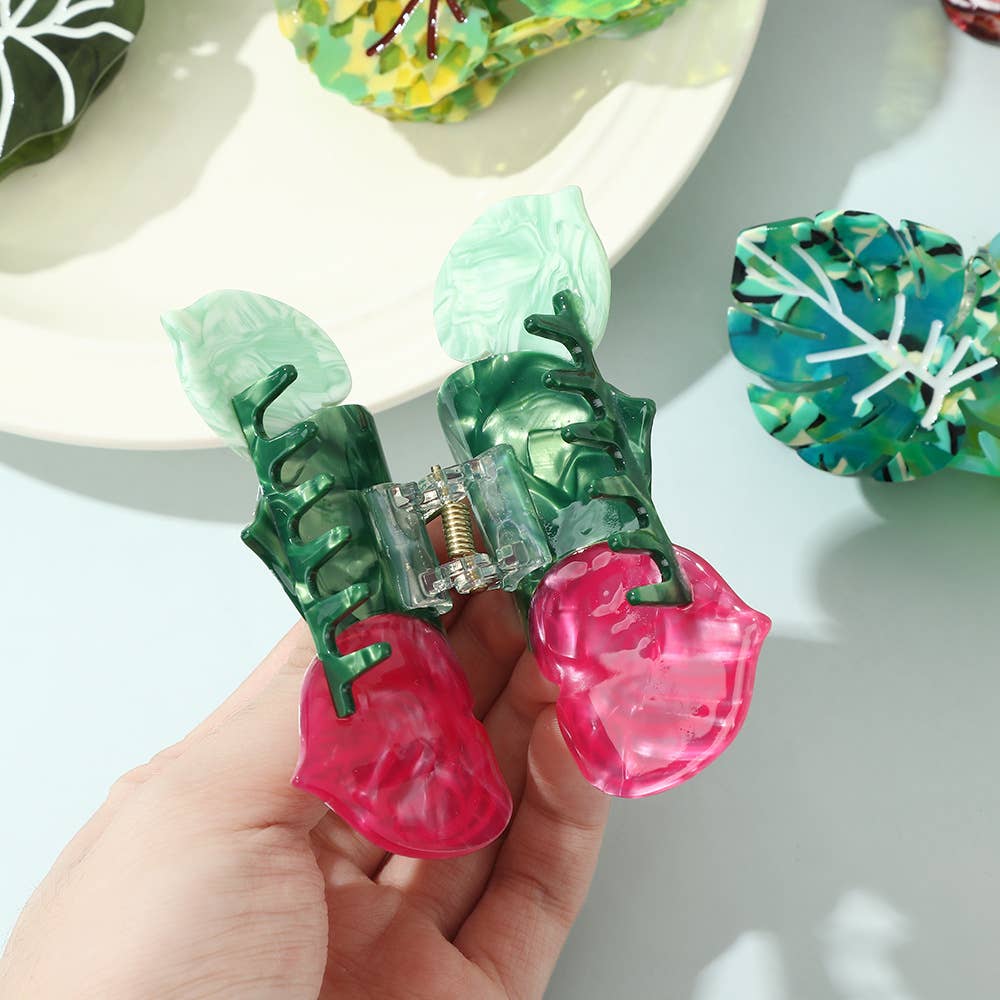 Vibrant Tropical Leaf-Shaped Botanical Hair Claw Clips