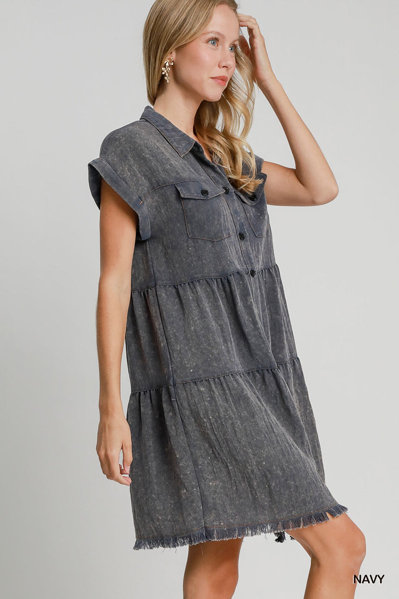 Snow Washed Denim Dress - Navy