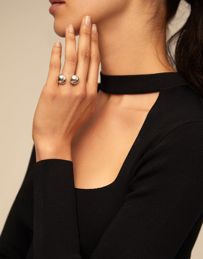 UNOde50 Open ring with two beads - Sterling Silver