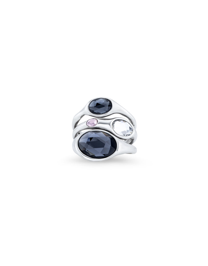 UNOde50 Ring with crystals with different sizes - Sterling Silver