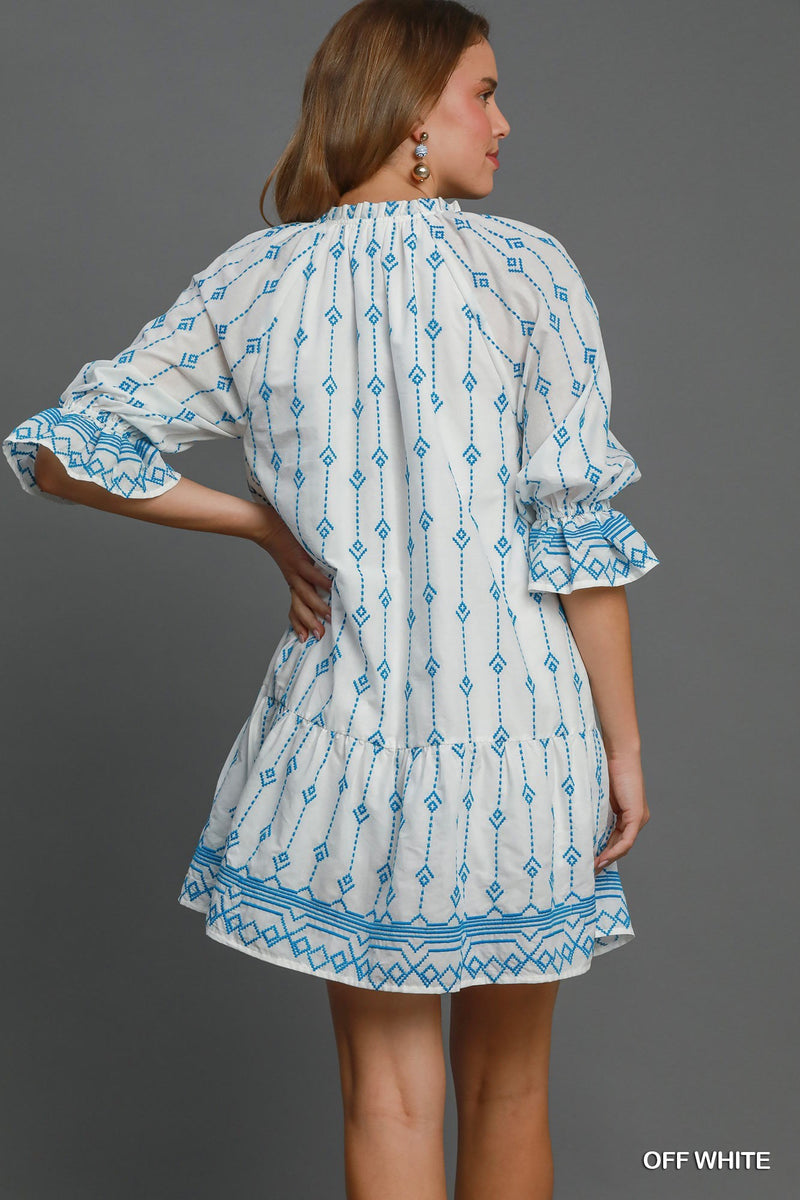 Tulum Breeze Embroidered Tiered Dress - Off White