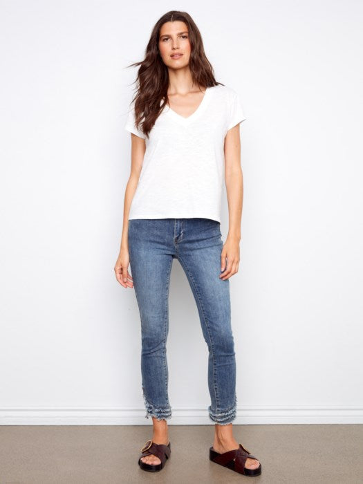 Charlie B Organic Cotton Drop Shoulder V-Neck T-Shirt - White