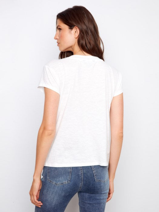Charlie B Organic Cotton Drop Shoulder V-Neck T-Shirt - White