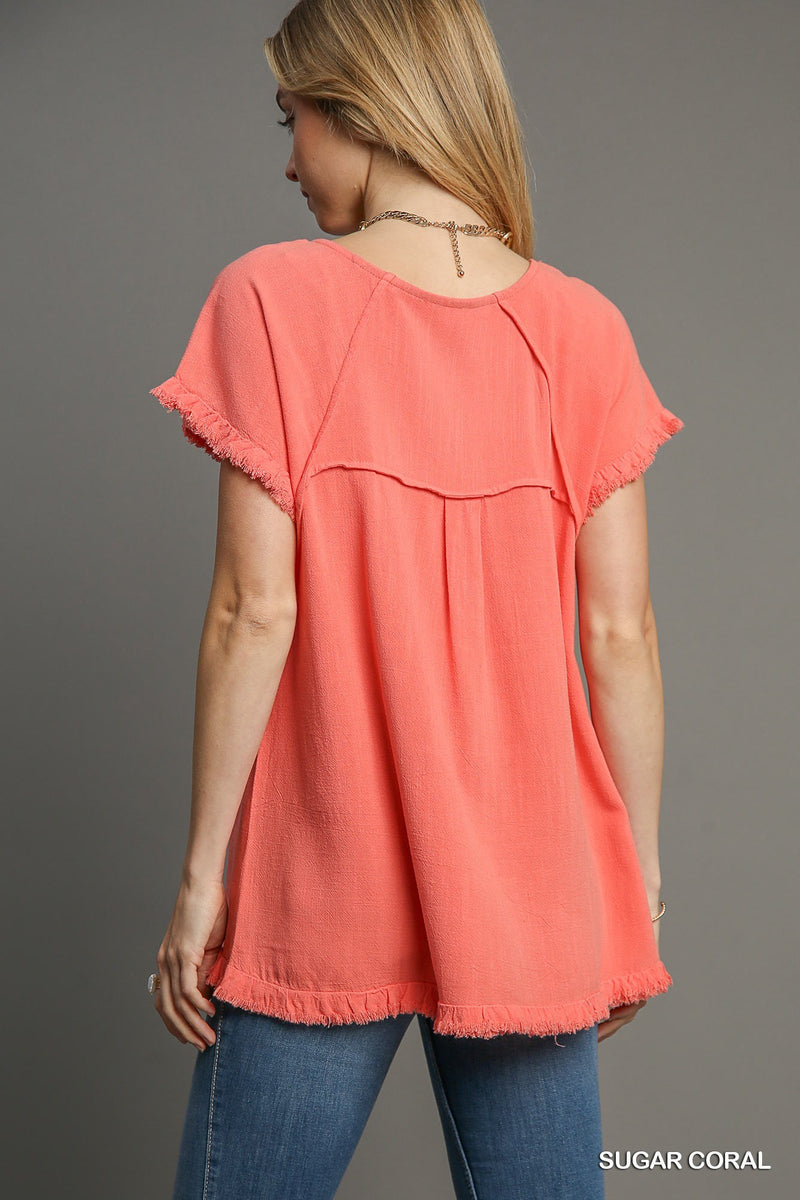 FINAL SALE Linen Short Sleeve - Sugared Coral