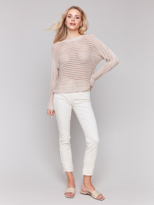 Charlie B Metallic Fishnet Dolman Sweater - Champagne