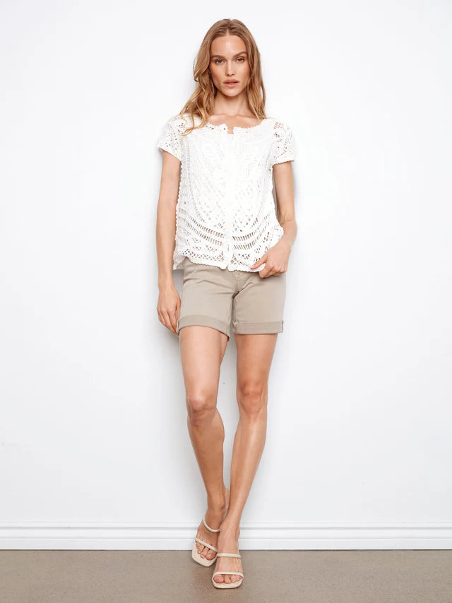 Charlie B Reversible Cotton Crochet Top - White