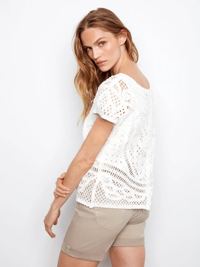 Charlie B Reversible Cotton Crochet Top - White