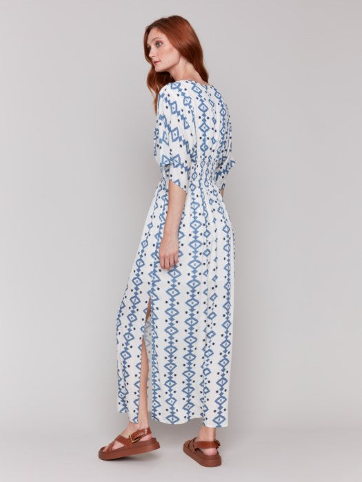 Charlie B Printed Dolman Sleeve Maxi Dress with Side Slits