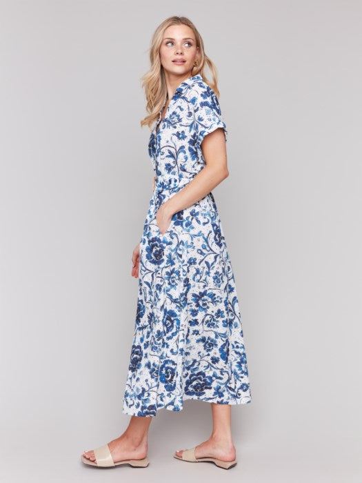 Charlie B Floral Print Cotton Maxi Dress with Belt