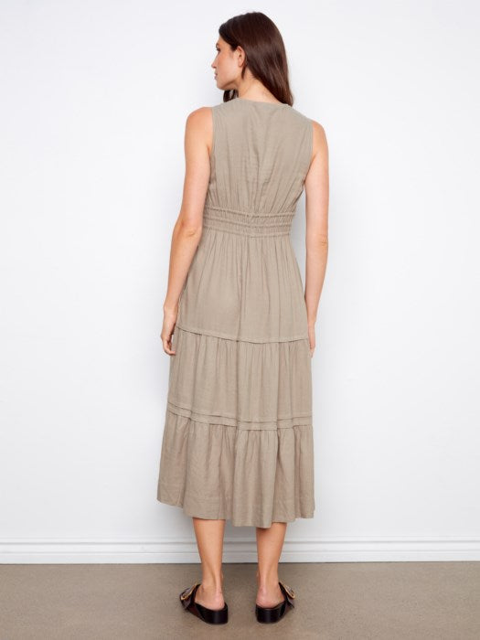 Charlie B V-Neck Tiered Linen Maxi Dress - Sage