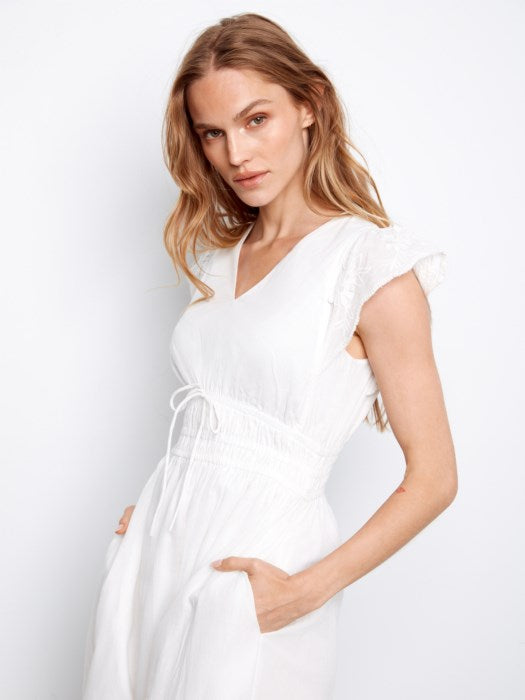 Charlie B V-Neck Elastic Waist Dress &amp; Ruffle Cap Sleeve White