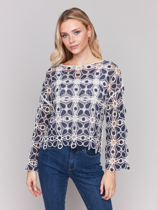 Charlie B Cotton Blend Crochet Top - Denim