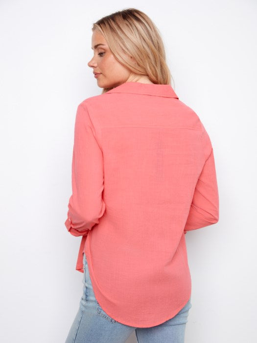 Charlie B Long Sleeve Shirt With Roll-Up Sleeves - Sorbet
