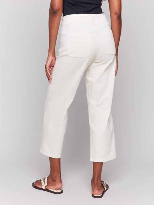 Charlie B Front Button-Fly Straight Crop Twill Pants