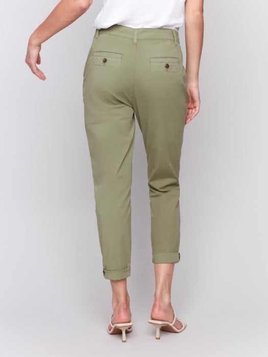 Charlie B Stretch Twill Slim Pant Leg With Belt - Celadon