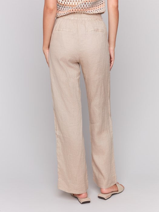 Charlie B Pull-On Linen Blend Wide Leg Pants - Biscuit