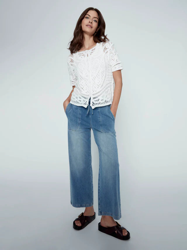 Charlie B Reversible Cotton Crochet Top - White