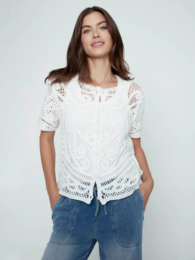 Charlie B Reversible Cotton Crochet Top - White
