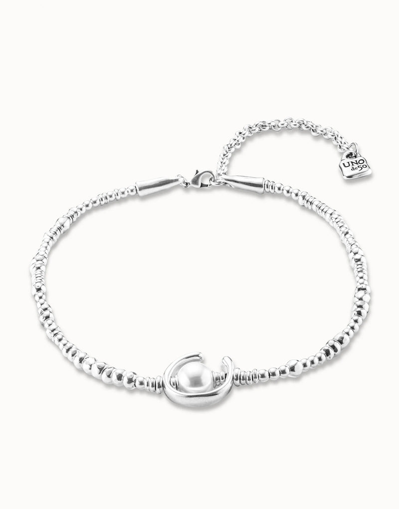 UNOde50 Short beaded necklace with a pearl - Sterling Silver