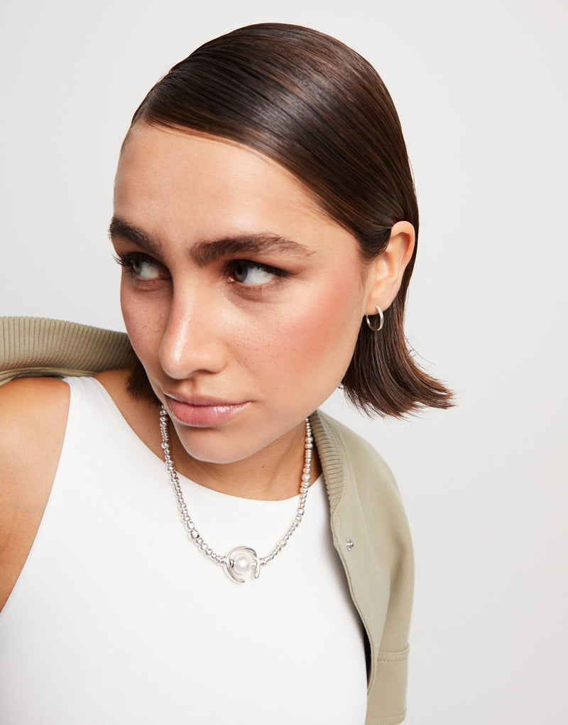 UNOde50 Short beaded necklace with a pearl - Sterling Silver