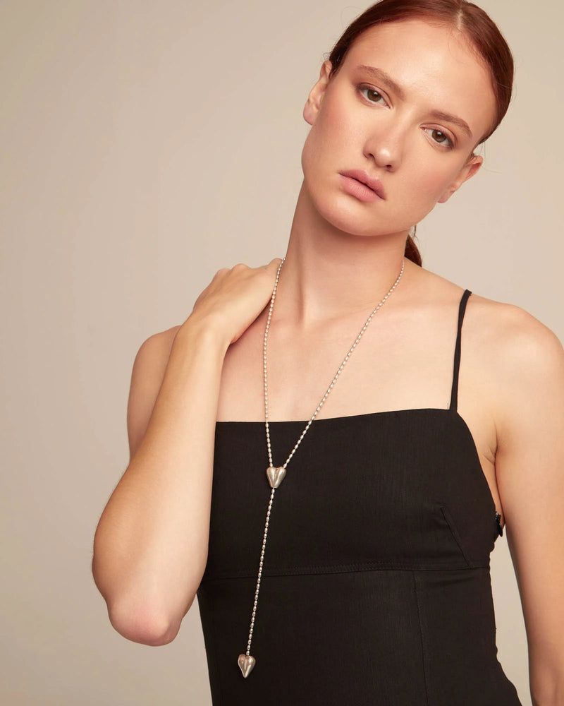 UNOde50 Long adjustable chain necklace with two hearts - Sterling Silver