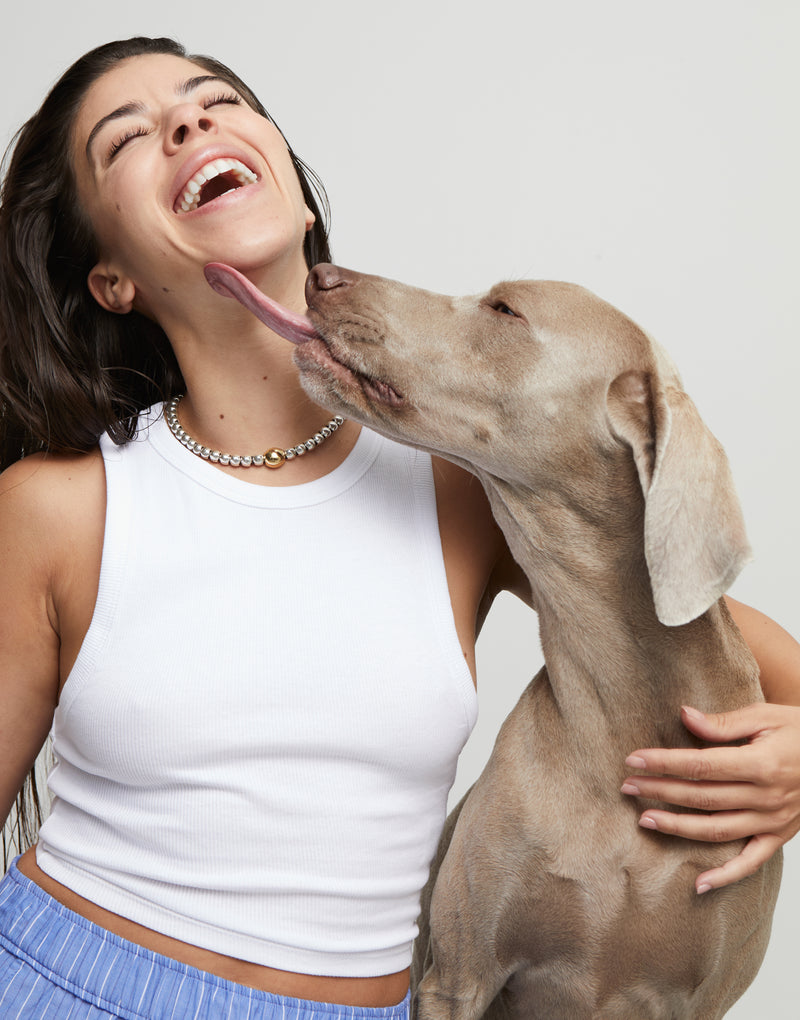 UNOde50 Beaded short necklace with larger central bead - Sterling Silver w/Gold