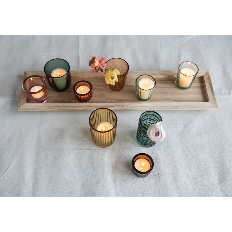 Embossed Glass Votive Holders with Tray, Set of 10