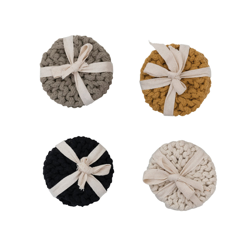 Cotton Crocheted Coasters, Set of 4, 4 Colors