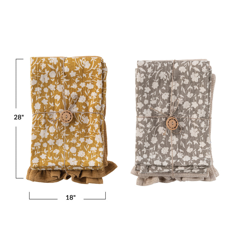 28"L x 18"W Cotton Slub Printed & Cotton Waffle Tea Towels, Set of 2, 2 Styles