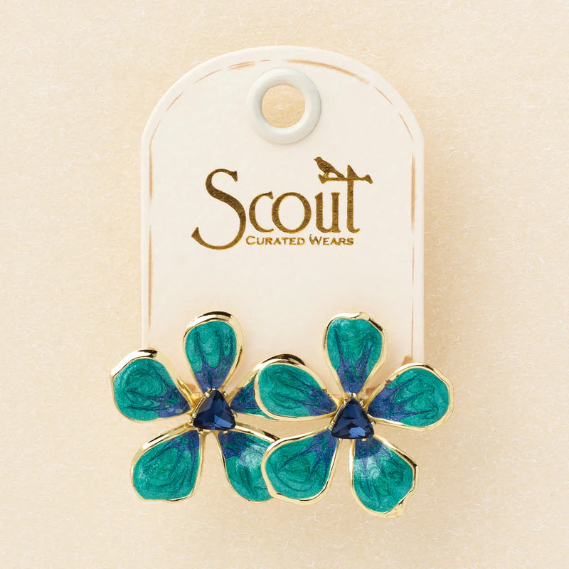 Scout - Sparkle & Shine Lg Enamel Flower Earring - Sea Green/Gold