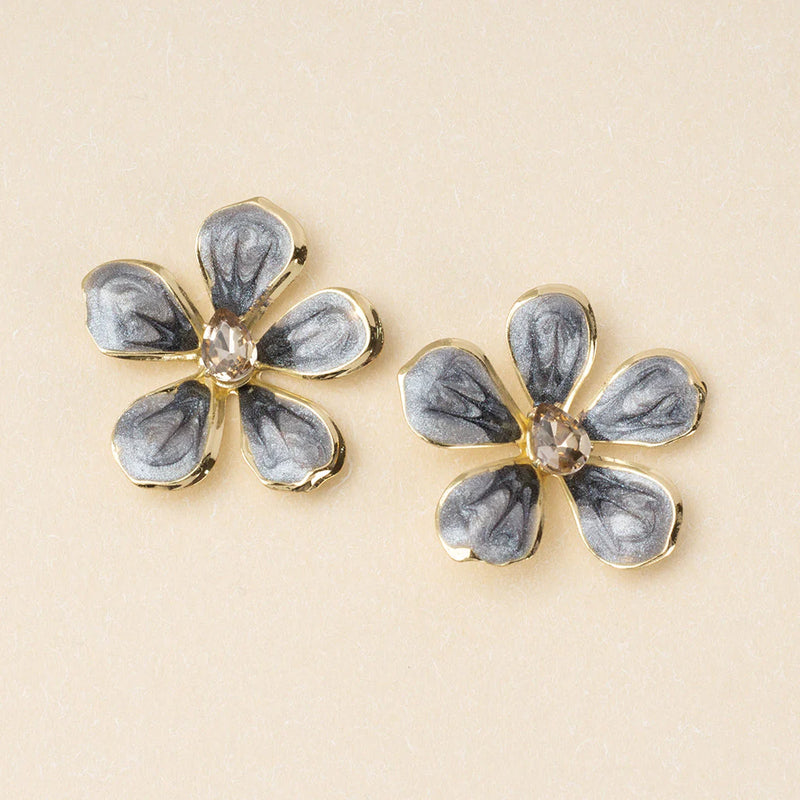 Scout - Sparkle & Shine Lg Enamel Flower Earring - Warm Grey/Gold