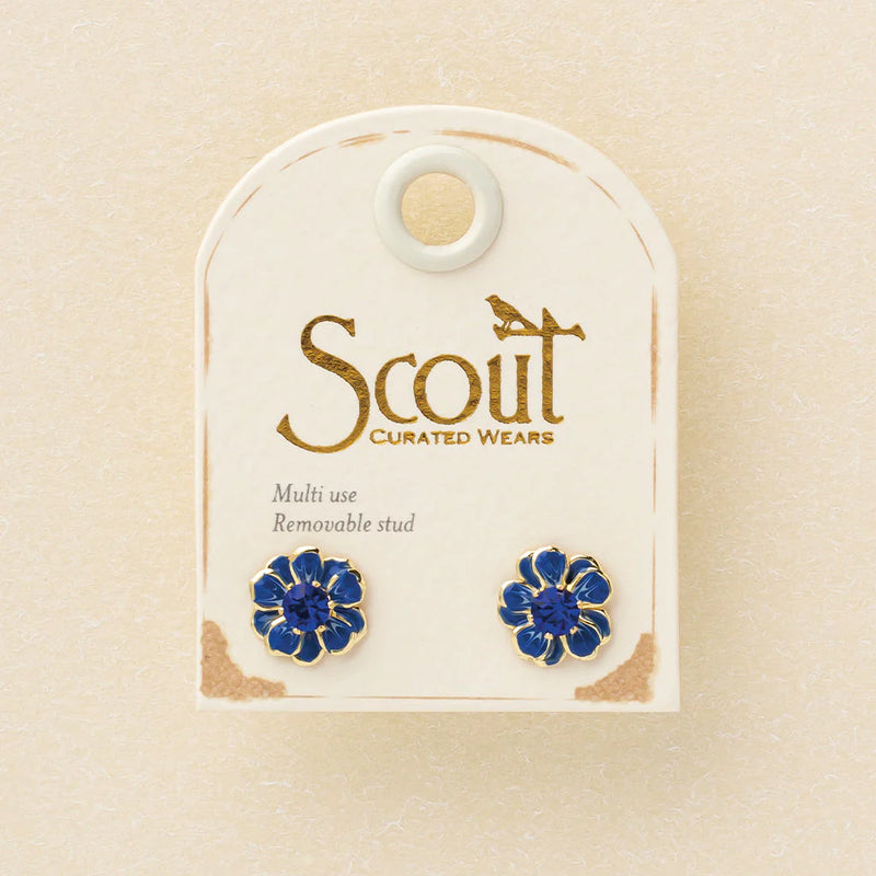 Scout - Sparkle & Shine Sm Enamel Flower Earring -  Sapphire/Gold