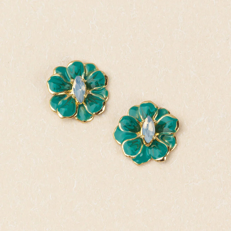 Scout - Sparkle & Shine Sm Enamel Flower Earring - Turquoise/Gold