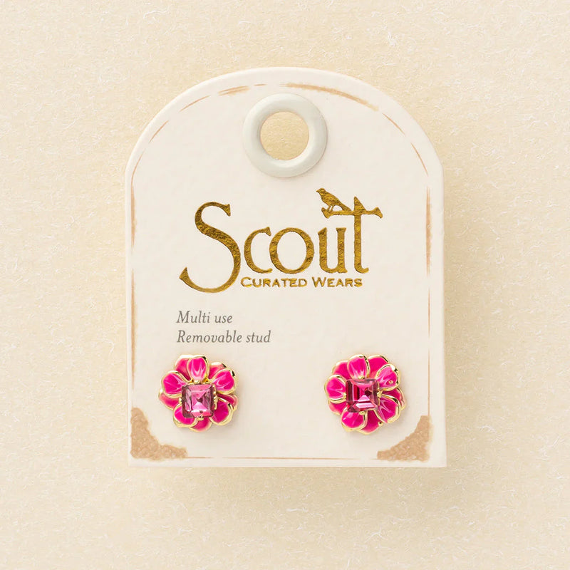 Scout - Sparkle & Shine Sm Enamel Flower Earring - Fuchsia/Gold