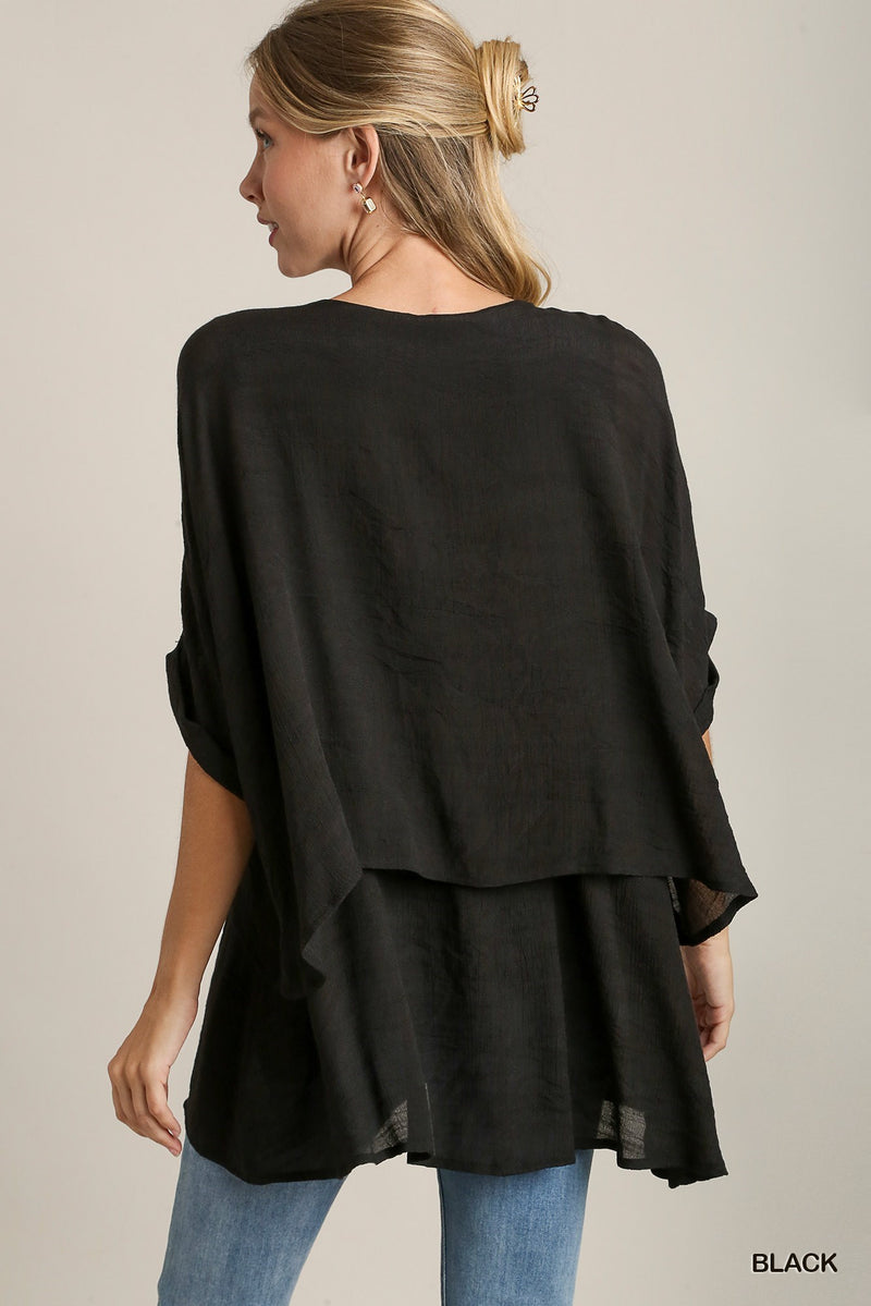 Cuffed Half Sleeve Layered Top - Black