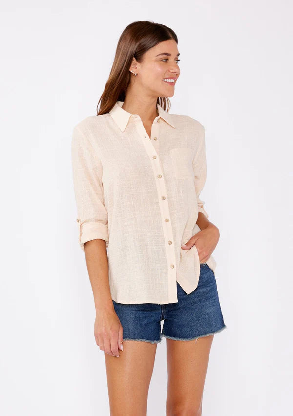 FINAL SALE Breezy Basics Button Front Top - Natural