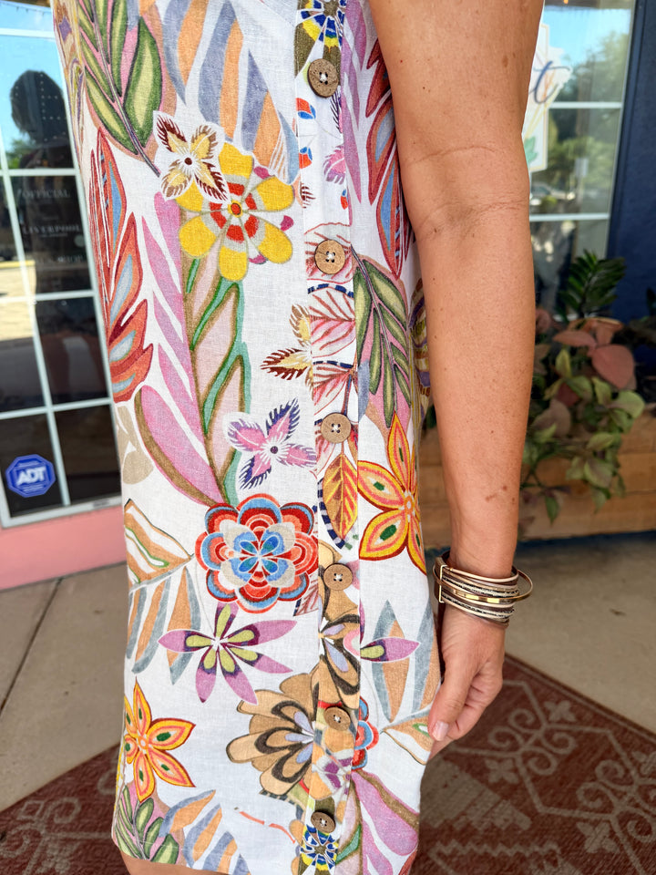 Charlie B Printed Sleeveless Linen Blend Dress - Maui