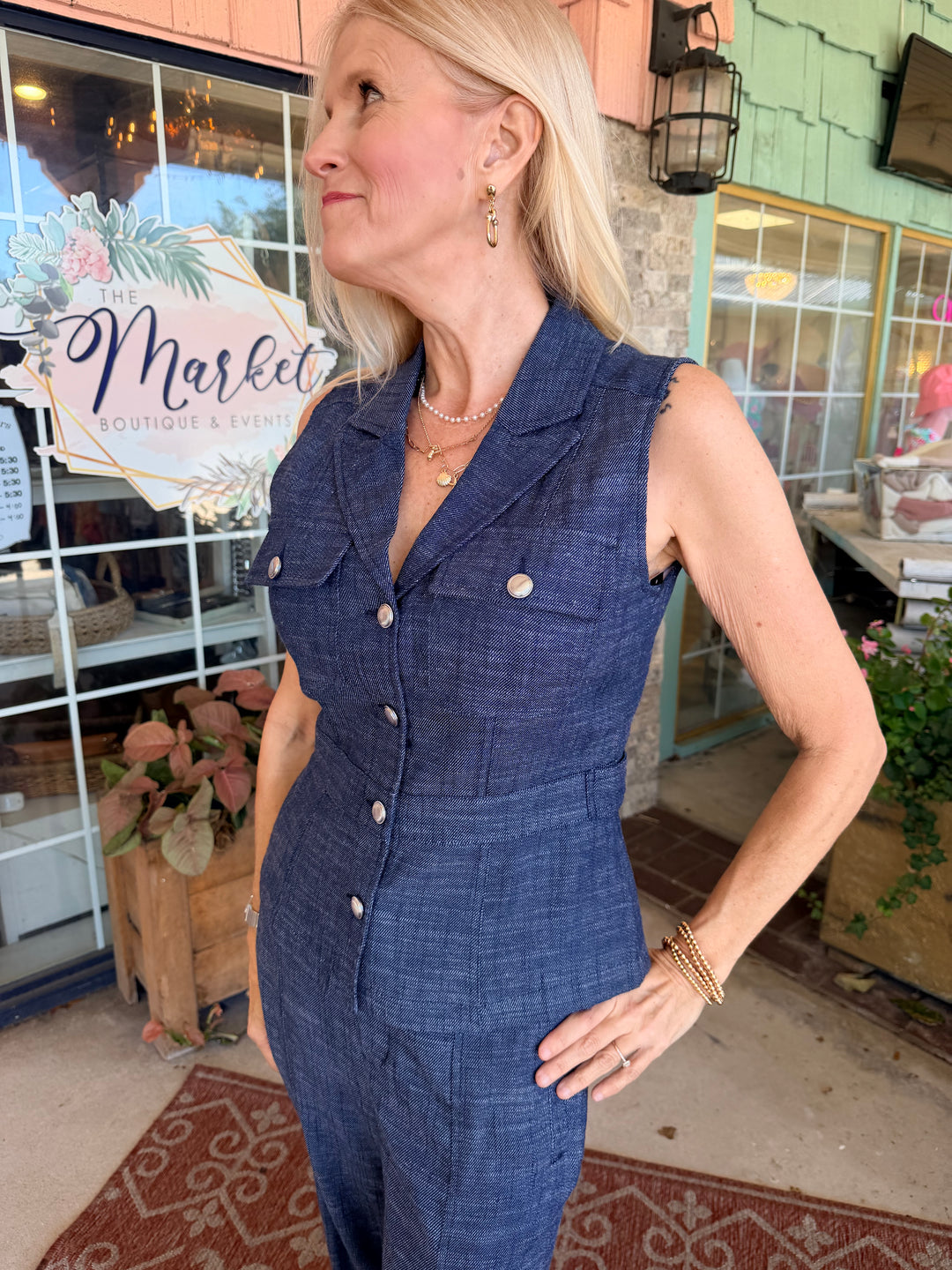Liverpool Peplum Vest with Tab Detail - Indigo