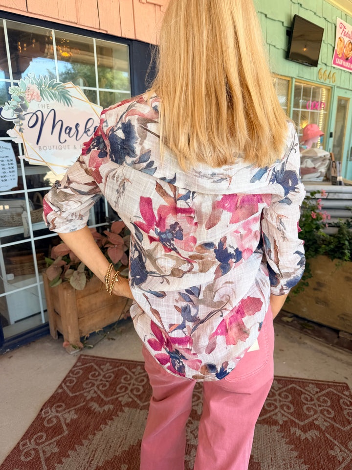 Charlie B Printed Cotton Gauze Half-Button Blouse - Artist
