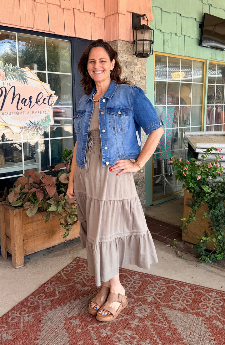 Charlie B V-Neck Tiered Linen Maxi Dress - Sage
