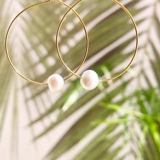 Salty Cali Fresh Water Pearl Hoops ~ Salty Shells Gold