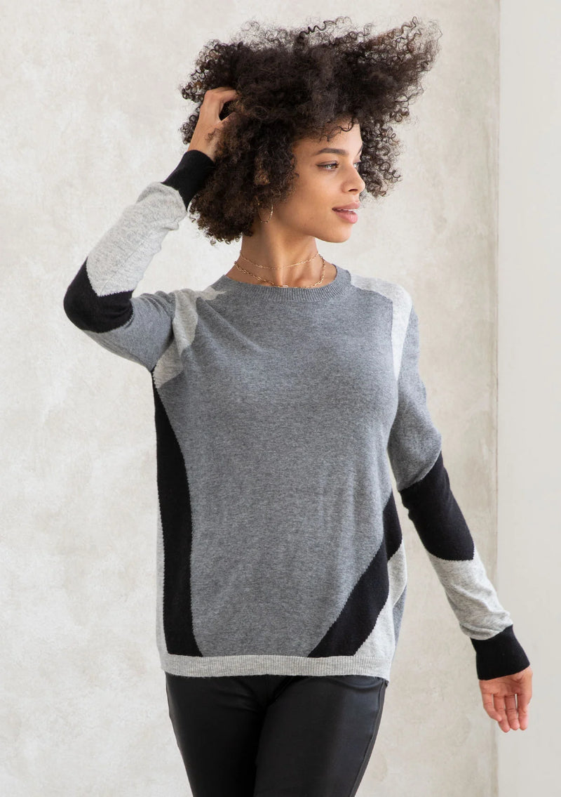 Asymetrical Striped Sweater - Heather Grey/Silver/Black