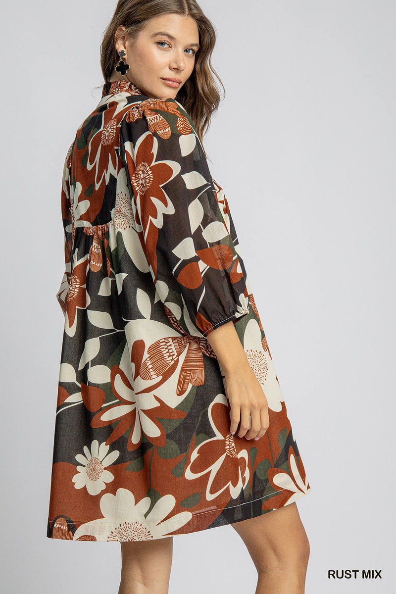 Floral Print Dress - Rust Mix