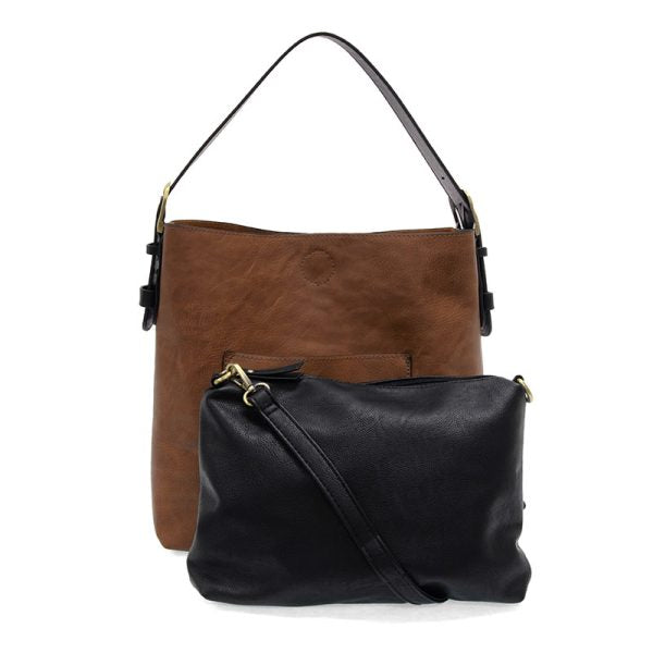 Joy Susan Classic Hobo Handbag - Pecan w/ Black Handle