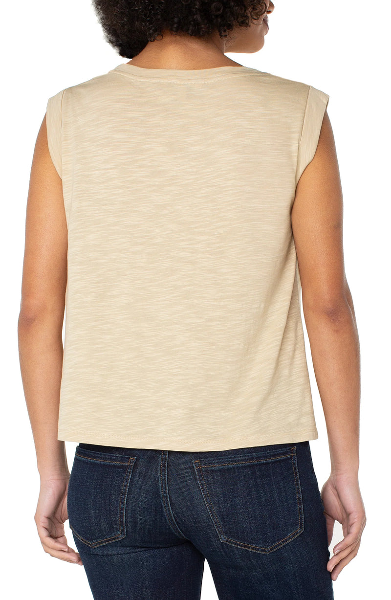 Liverpool Sleeveless Woven Knit Top - Pale Gold