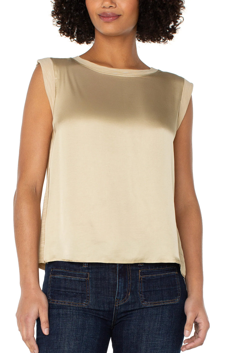 Liverpool Sleeveless Woven Knit Top - Pale Gold